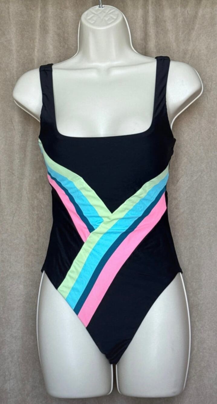 Citrus Black Square Neck One Piece Swim Suit